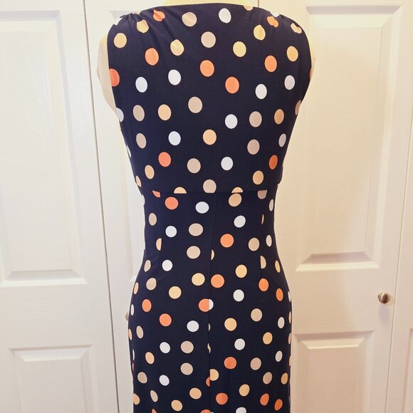 Navy Polka Dot American Living V-Neck Dress with Ruched Side Size 4 - Picture 5 of 8